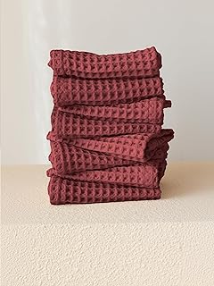 Set of 8 Dark Red Turkish Cotton Washcloths for Bath and Makeup