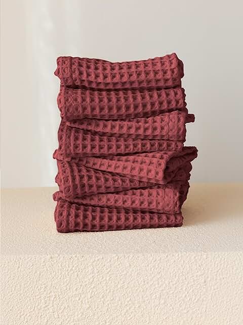 Set of 8 Dark Red Turkish Cotton Washcloths for Bath and Makeup