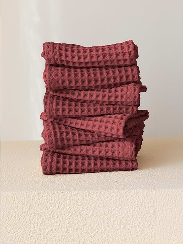 Set of 8 Dark Red Turkish Cotton Washcloths for Bath and Makeup