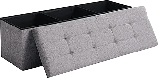 Foldable Grey Linen Shoe Bench with Storage