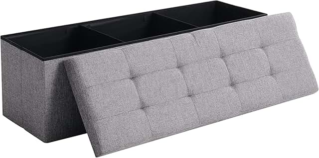 Foldable Grey Linen Shoe Bench with Storage