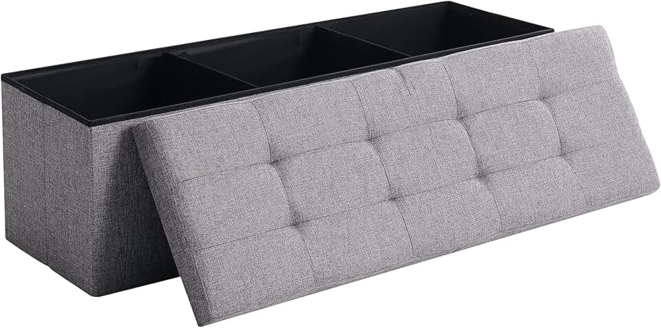 Foldable Grey Linen Shoe Bench with Storage