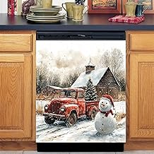 Red Snowy Truck and Snowman Christmas Magnet Cover