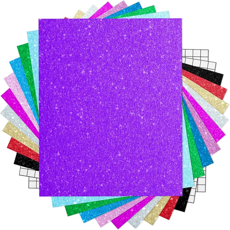 Glitter Vinyl Sheets 12"x10" 12 Pack with Transfer Tapes