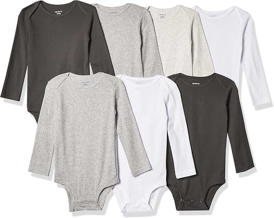 Seven long-sleeve bodysuits for baby girls