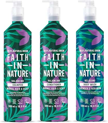 Vegan Natural Shampoo, Conditioner & Body Wash Set