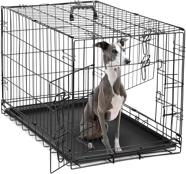 36-Inch Double Door Dog Crate with Leak-Proof Pan