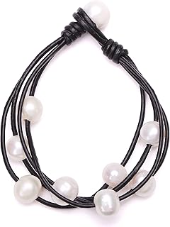 Freshwater Pearl Wrap Bracelet with Leather Beads