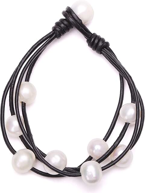 Freshwater Pearl Wrap Bracelet with Leather Beads