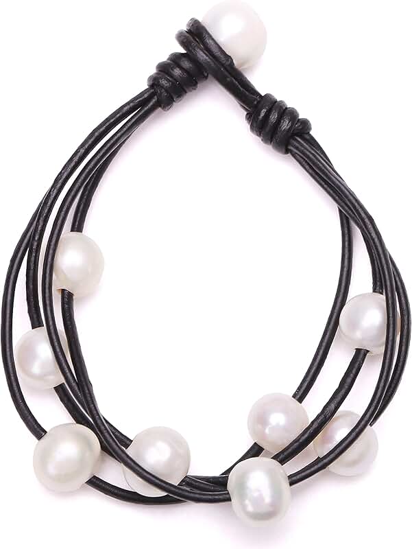 Freshwater Pearl Wrap Bracelet with Leather Beads