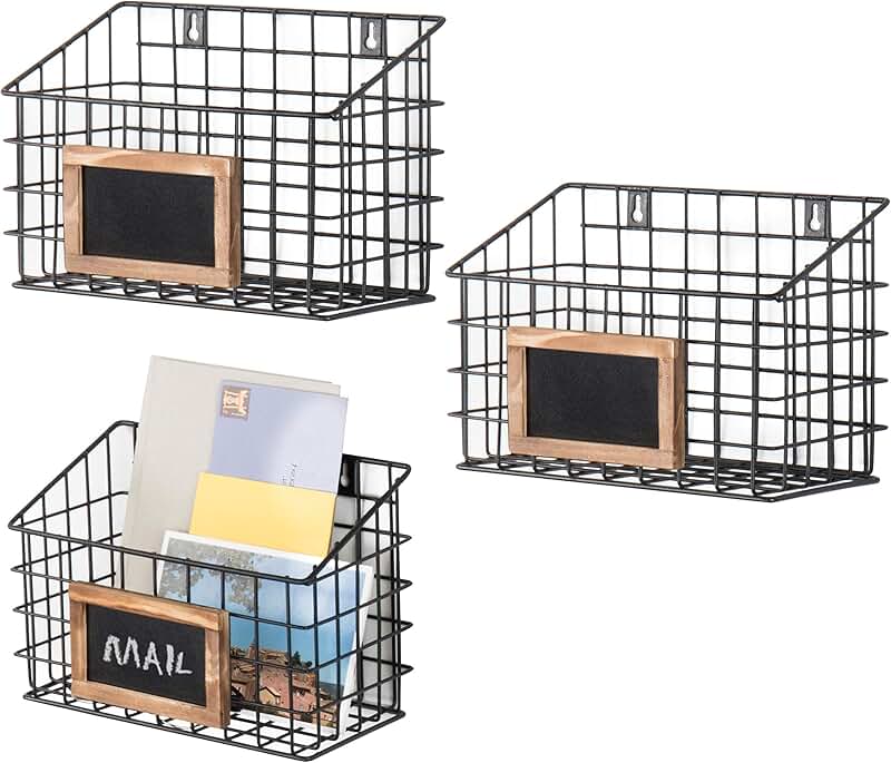 Set of 3 10-Inch Wall-Mounted Metal Wire Storage Baskets