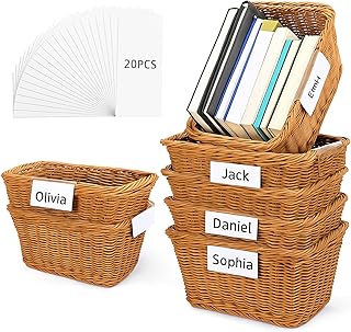 Set of 6 Rattan Storage Baskets for Organization