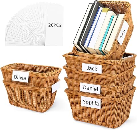 Set of 6 Rattan Storage Baskets for Organization