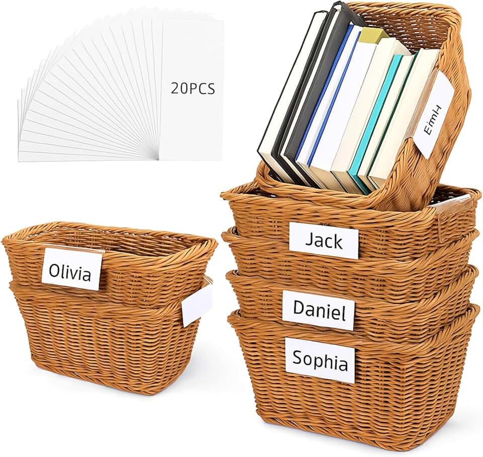 Set of 6 Rattan Storage Baskets for Organization