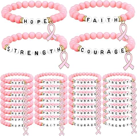 32 Pink Ribbon Bracelets for Breast Cancer Support