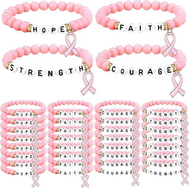 32 Pink Ribbon Bracelets for Breast Cancer Support