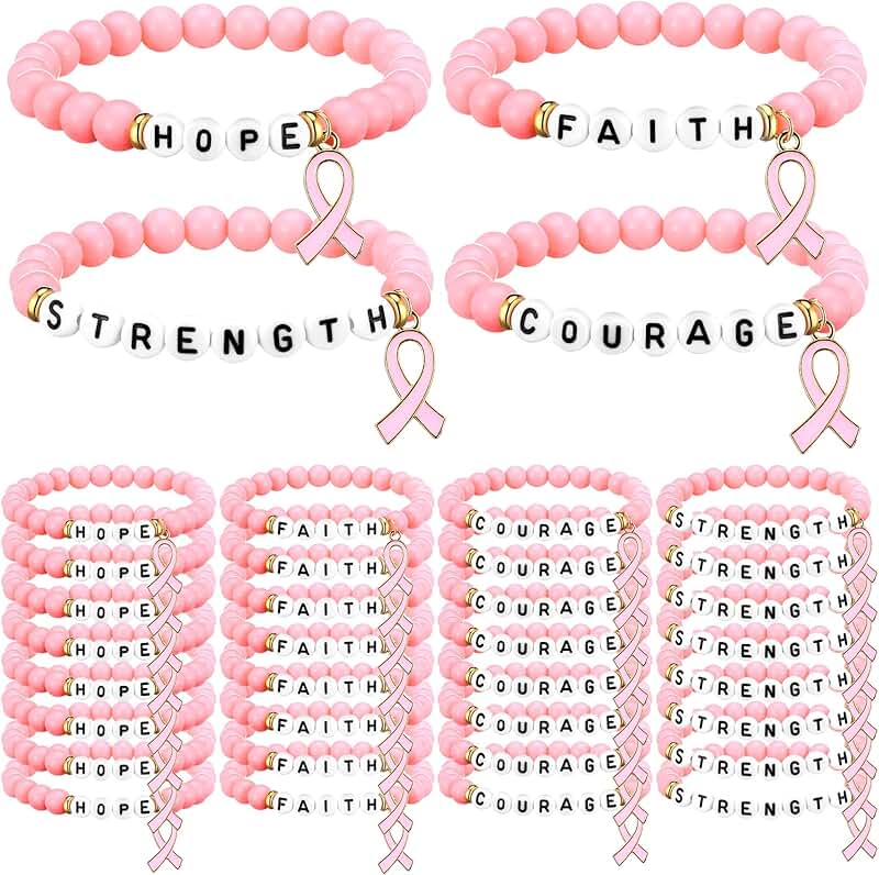 32 Pink Ribbon Bracelets for Breast Cancer Support