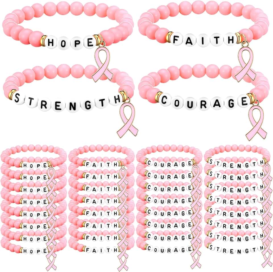 32 Pink Ribbon Bracelets for Breast Cancer Support