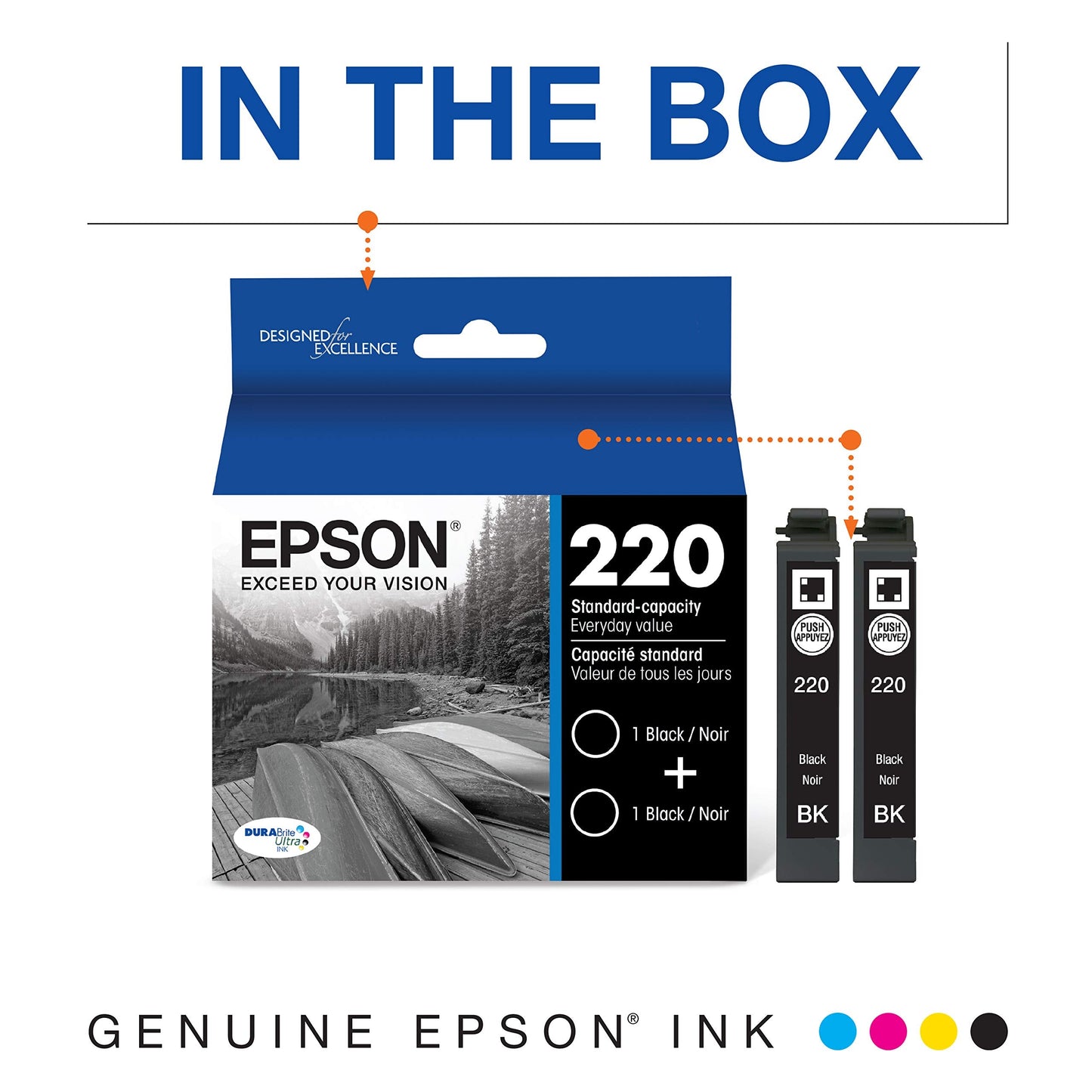 T220 DURABrite Ultra -Ink Standard Capacity Black Dual -Cartridge Pack (T220120-D2) for select Expression and WorkForce Printers