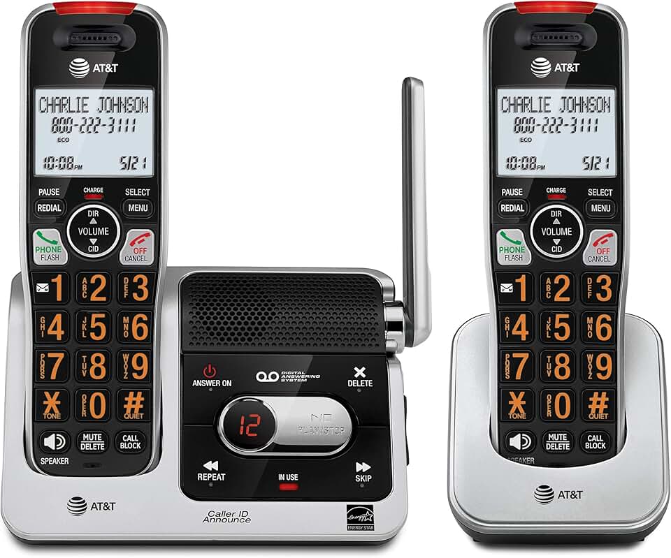 2-Handset Cordless Phone with Answering Machine and Call Blocking