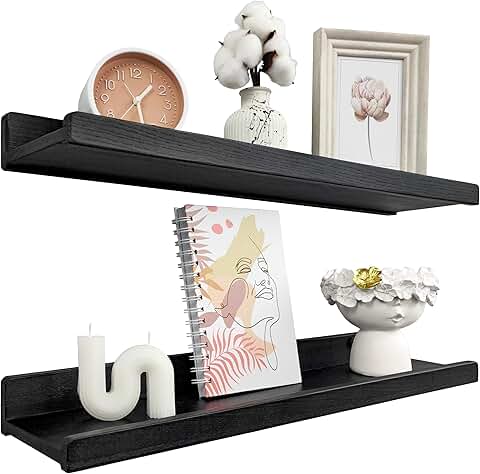 Set of 2 24-inch black wood floating shelves