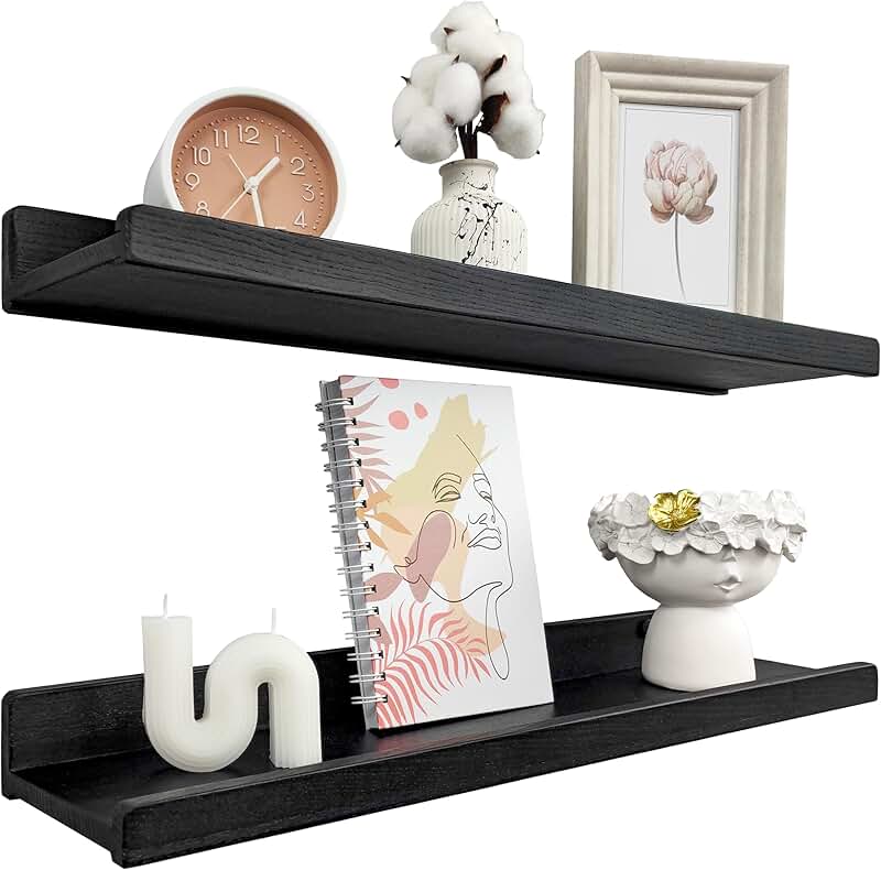 Set of 2 24-inch black wood floating shelves