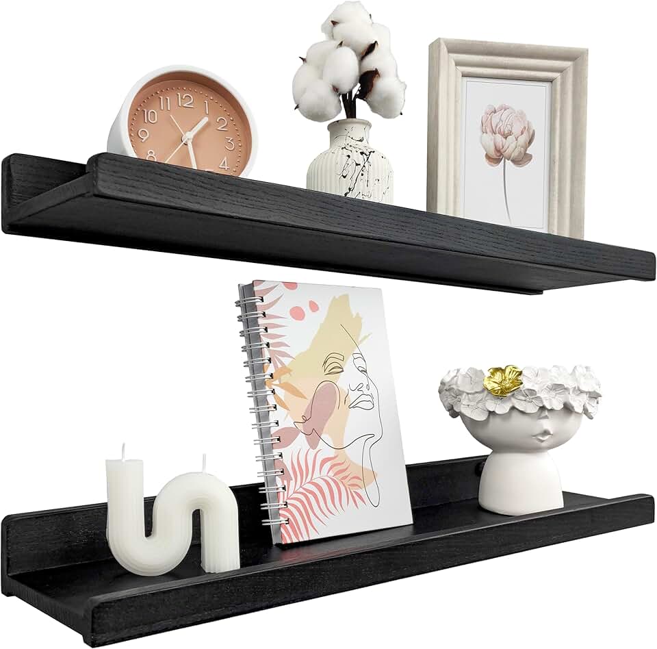Set of 2 24-inch black wood floating shelves