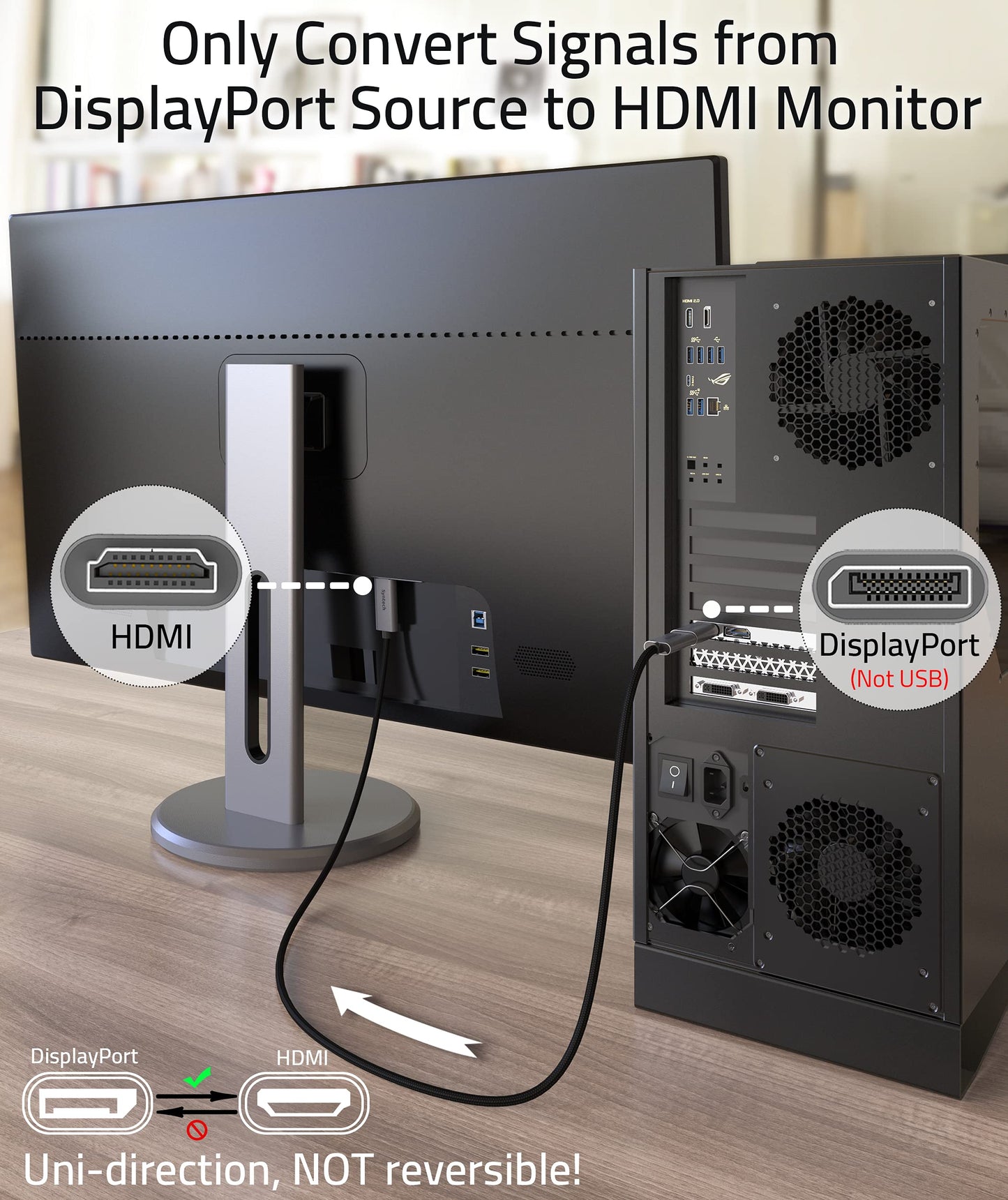 4K DisplayPort to HDMI Adapter [NOT USB] [High-Speed, 2K 60Hz, 1080p 120Hz] Uni-Directional Display Port DP(PC) to HDMI(Monitor) Passive Adapter Compatible with DisplayPort Source Devices[NOT for Hub]