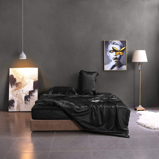19mm 100% Silk Duvet Cover, 1 Duvet Cover ONLY, High End Down Comforter Quilt Cover with Zipper Closure  Seamless, Ultra Soft, Durable, King Size, Black