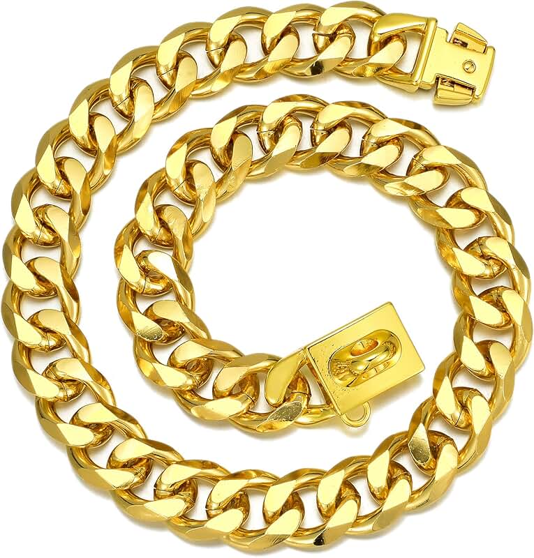 Gold Plated Metal Cuban Link Chain Collar for Dogs