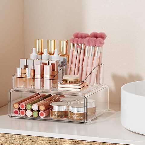Clear 2-Piece Bathroom Counter Organizer for Makeup and Skincare