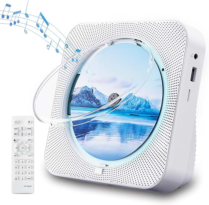 Portable Bluetooth CD Player with Speakers and Remote