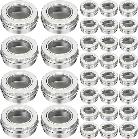 50 Aluminum Refillable Tin Jars with Clear Lids