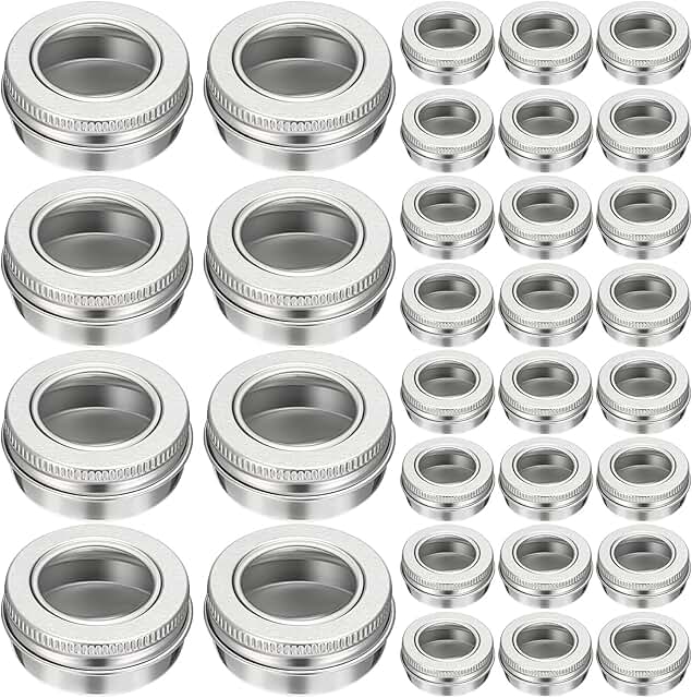 50 Aluminum Refillable Tin Jars with Clear Lids