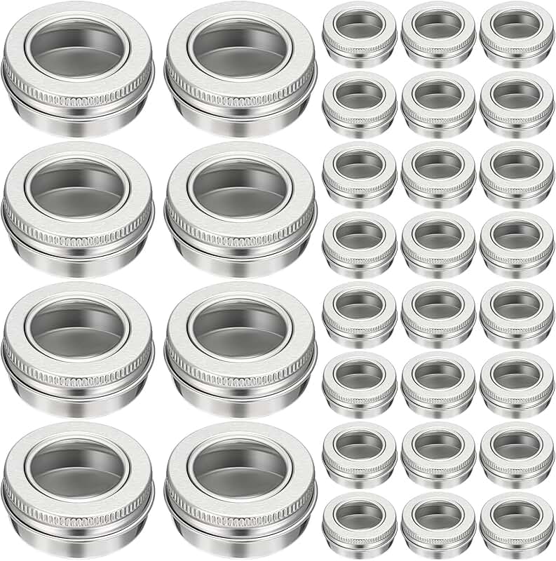 50 Aluminum Refillable Tin Jars with Clear Lids