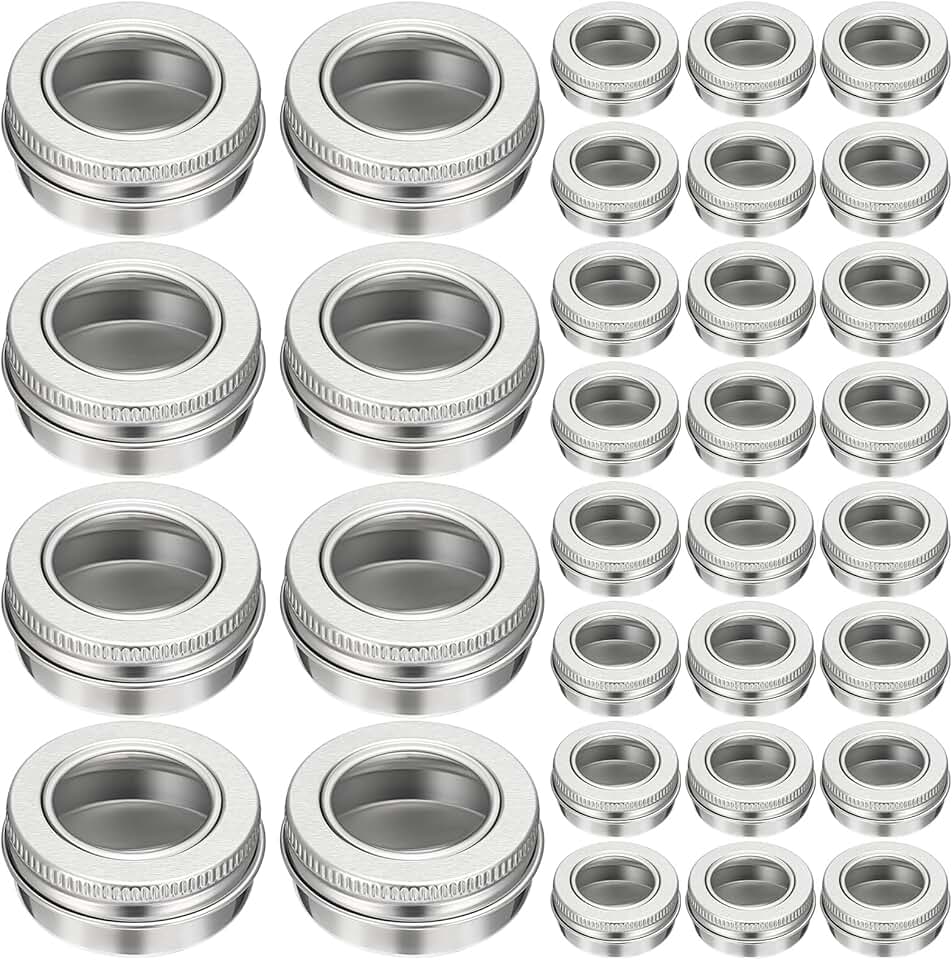50 Aluminum Refillable Tin Jars with Clear Lids
