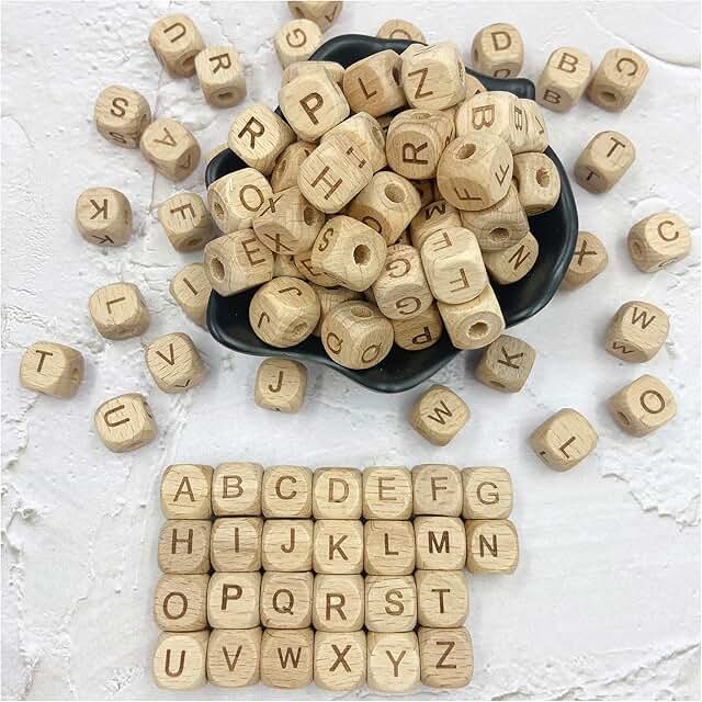 Wooden 26 Letter Beads for Jewelry and Crafts
