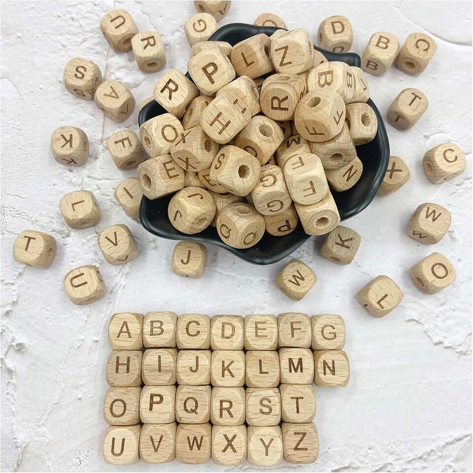 Wooden 26 Letter Beads for Jewelry and Crafts
