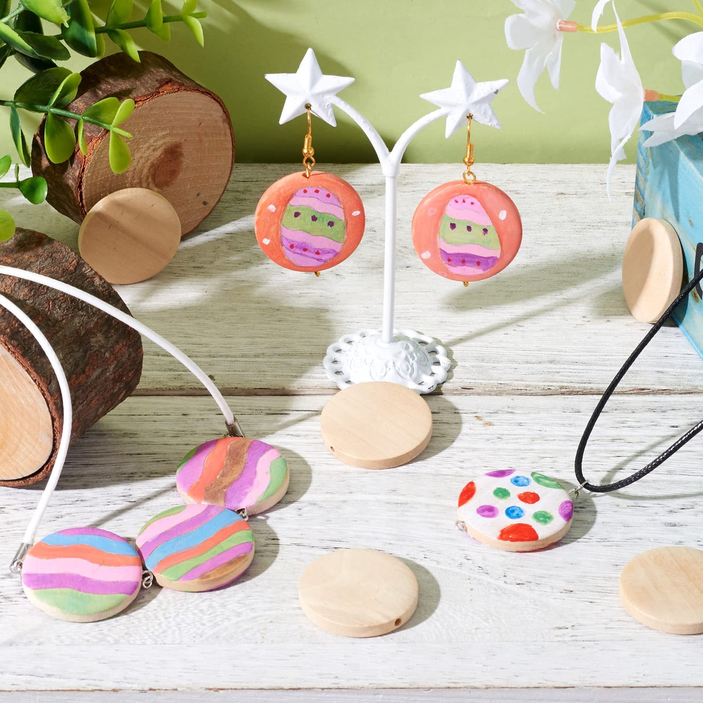 50Pcs Unpainted Wooden Coin Beads 30x5mm