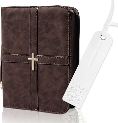 Elegant Brown Leather Bible Cover with Bookmark