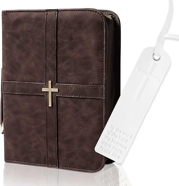Elegant Brown Leather Bible Cover with Bookmark