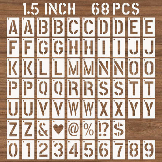 1.5 Inch Letter and Number Stencils 68 Pcs