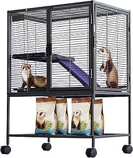 Multi-Level Small Animal Cage with Ramp and Storage