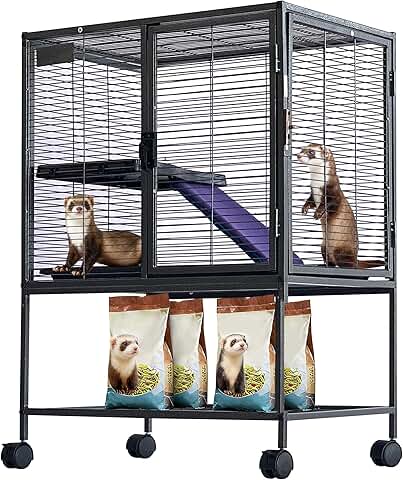 Multi-Level Small Animal Cage with Ramp and Storage