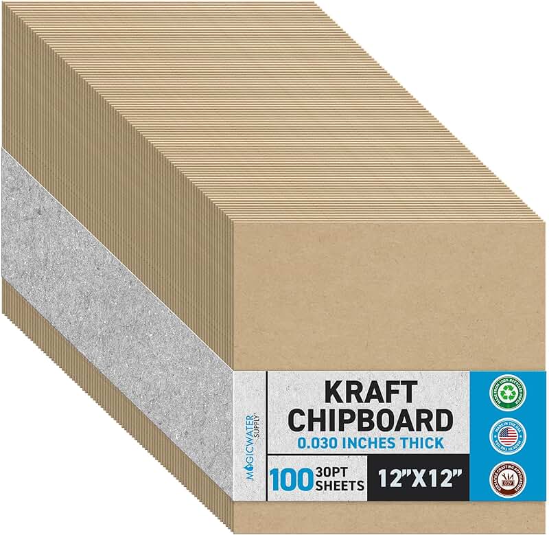 12x12 Inch Heavy Duty Kraft Chipboard Sheets, 100 Pack