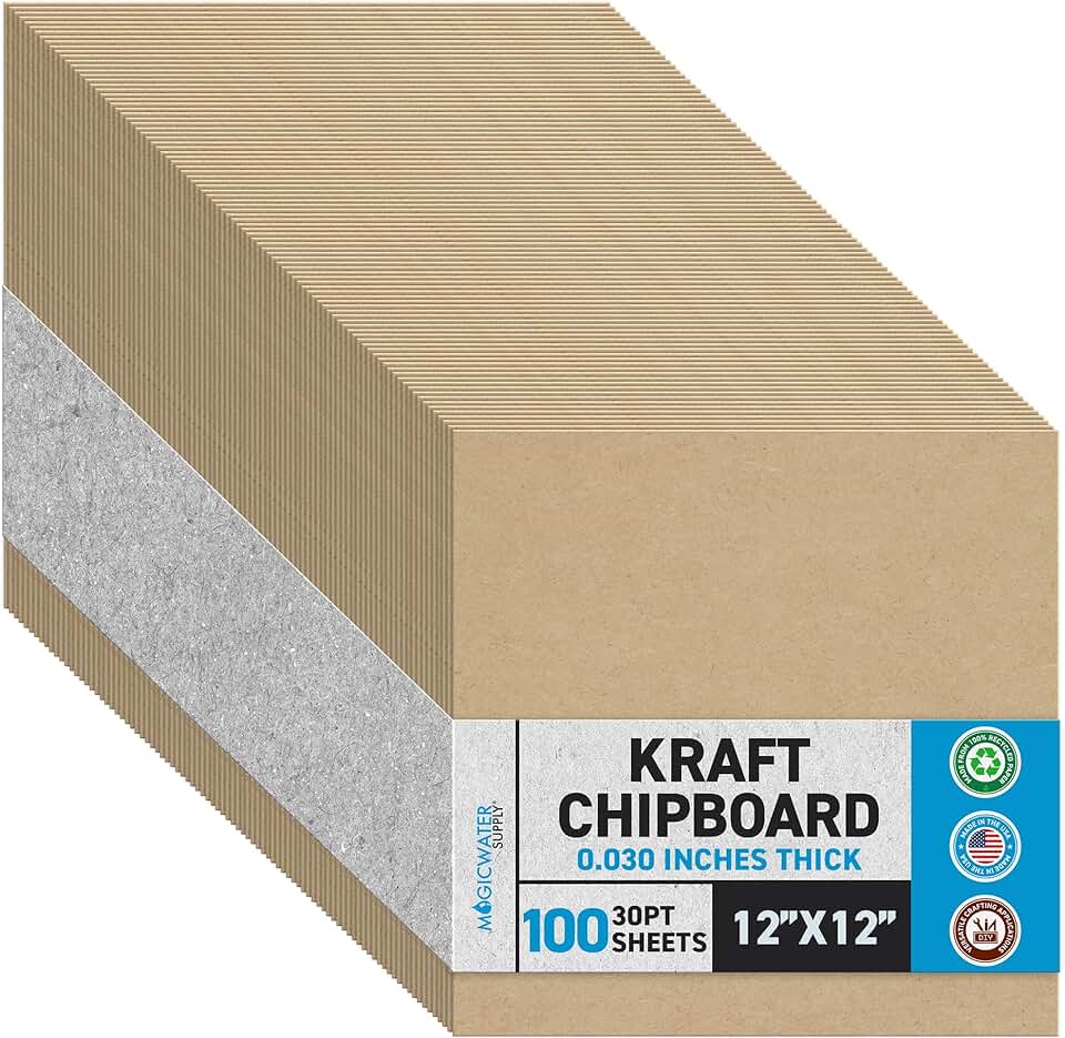 12x12 Inch Heavy Duty Kraft Chipboard Sheets, 100 Pack