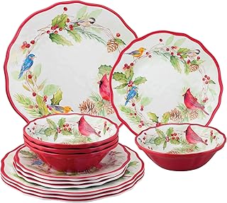 Winter Birds 12-Piece Melamine Dinnerware Set for Four