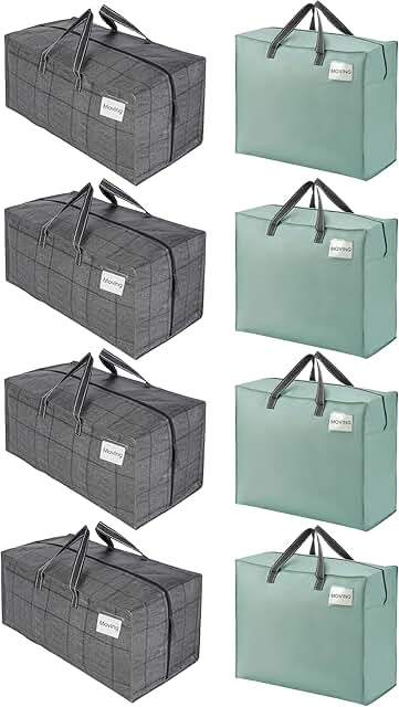Eight heavy-duty moving bags with straps and handles