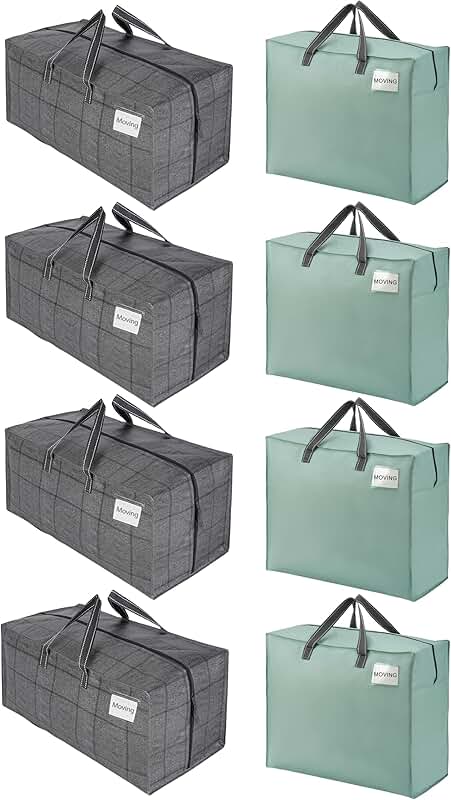 Eight heavy-duty moving bags with straps and handles