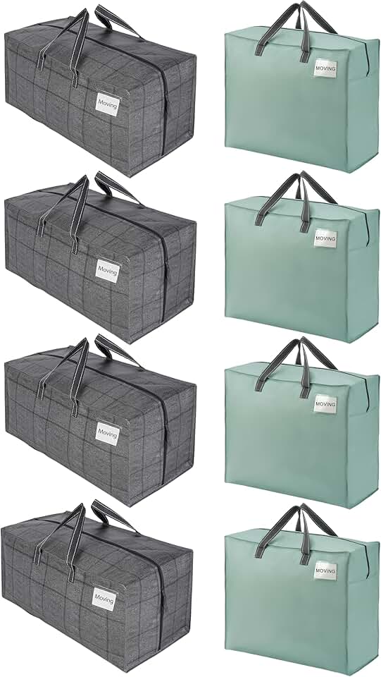 Eight heavy-duty moving bags with straps and handles